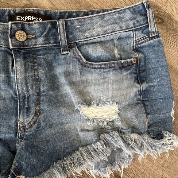 Express Distressed Denim Cutoff Shorts - Blue - Picture 4 of 6